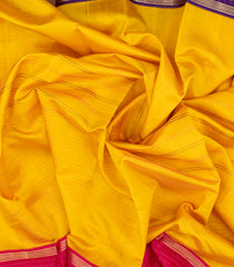 Yellow Handloom Soft Silk Saree With Stripes & Ganga Jamuna Border-SO4298