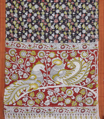 Black Printed Kalamkari Cotton Saree With Zari Border-KAL1211