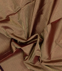 Beige Handloom Silk Cotton Saree With Stripes & Contrast Border-SC4432