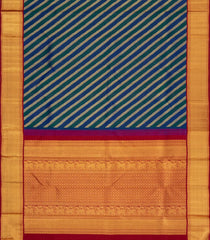 Blue Handloom Korvai Kanchipuram Silk Saree With Floral Motifs-KA15566