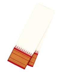 White Handloom Gadwal Cotton Saree With Checks & Contrast Temple Border-GA0314