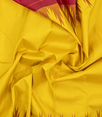 Lemon Yellow Handloom Korvai Kanchipuram Silk Saree With Contrast Silk Temple Border-KA16841