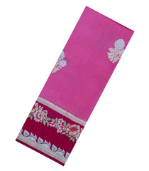 Bubblegum Pink Woven Banarasi Poona Silk Saree With Buttas & Contrast Meena Border-BP1037