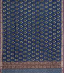 Indigo Printed Chanderi Cotton Saree With Zari Border-CC1629