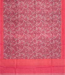 Peach Printed Silk Saree With Floral Motifs & Contrast Border-PS0797