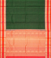 Bottle Green Handloom Soft Silk Saree With Checks & Contrast Border-SO4036