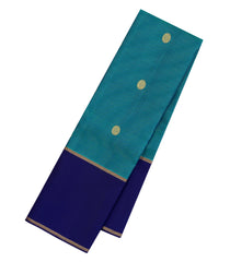 Cyan Handloom Kanchipuram Silk Saree With Stripes & Buttas-KA15342