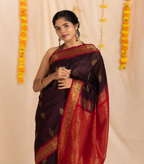 Maroon Handloom Silk Cotton Saree With Kolam Buttas & Contrast Border-SC3882