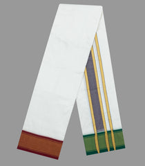 White Handloom Korvai Pure Silk 8 Yards Dhoti With 4 Yards Angavasthram-CD1553