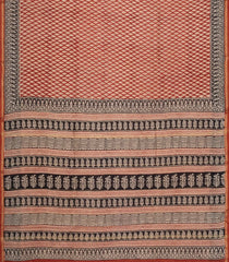 Rust Printed Chanderi Cotton Saree With Floral Motifs-CC1765