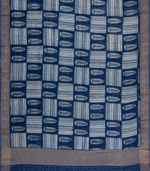 Indigo Printed Chanderi Cotton Saree With Zari Border-CC1550
