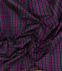 Black & Magenta Handloom Silk Cotton Saree With Checks -SC3923