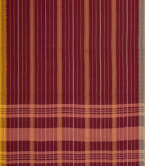 Crimson Woven Bengal Cotton Saree With Stripes & Contrast Border-BG1885