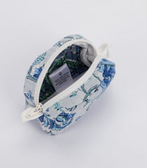 White Cotton Bagru Printed Coin Pouch With Zipper-ACS1057