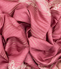 Dusty Pink Woven Synthetic Dola Saree With Stripes & Printed Bird Motifs-BL4499