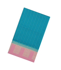 Cyan Woven Blended Aura Saree With Zari Stripes & Zari Border-BL5796