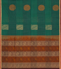 Dark Green Handloom Village Cotton Saree With Buttas-VC1646