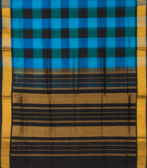 Blue & Black Handloom Silk Cotton Saree With Checks-SC3513