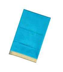Turquoise Handloom Silk Cotton Saree With Stripes & Contrast Border-SC3698