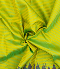 Neon Green Handloom Korvai Kanchipuram Silk Saree With Stripes-KA15332