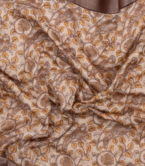 Taupe Printed Chanderi Cotton Saree With Zari Border-CC1549