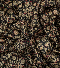 Black Handloom Tussar Silk Saree Printed With Floral Vine Motifs