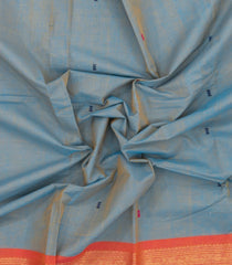 Grey Woven Chettinad Cotton Saree With Buttas & Contrast Border-CN1922