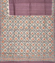 Lilac Handloom Tussar Silk Saree With Printed Stripes & Contrast Madhubani Pallu-TU3009