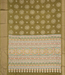 Olive Green Printed Synthetic Dola Silk Saree With Motifs & Zari Stripes-SY0448