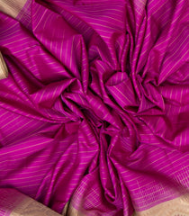 Magenta Handloom Soft Silk Saree With Stripes & Contrast Border-SO4192