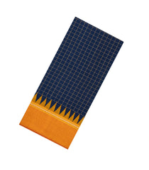 Navy Blue Woven Tussar Silk Saree With Chekcs & Mustard Border-TU3232