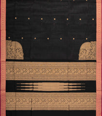 Black Handloom Silk Cotton Saree With Annam Buttas-SC4075