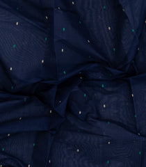 Midnight Blue Handloom Village Cotton Saree With Buttas-VC1663