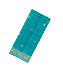 Turquoise Printed Synthetics Dola Zari Lining With Jacquard Zari Border-BL5172