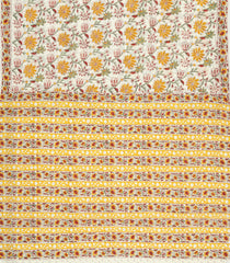 Off White Printed Jaipur Cotton Saree With Floral Motifs-JC1887