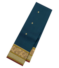 Teal Handloom Kanchipuram Silk Saree With Buttas & Printed Pallu-KA15667