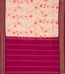 Light Peach Handloom Silk Saree With Printed Floral Motifs & Contrast Border-PS0540