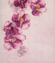 Baby Pink Woven Blended Chiffon Saree With Printed Floral Motifs & Embroidered Selvage-EN1917