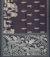 Dark Lilac Woven Synthetic Chanderi Cotton Saree With Printed Village Motifs-BL4168