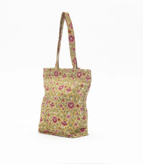 Yellow Handmade Tote Bag With Printed Motifs (14"H X 10"W X 8"D)-ACS1056