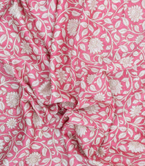 Pink Printed Chanderi Cotton Saree With Floral Motifs-CC1732