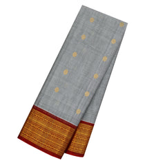 Grey Handloom Gadwal Silk Cotton Saree With Buttas-GA0360