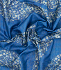 Blue Printed Synthetic Tussar Silk Saree With Zari Checks & Motifs-SY0381