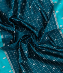 Teal Woven Banarasi Poona Silk Saree With Checks & Buttas-BP1020