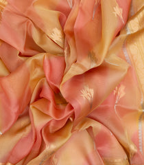Peach Handloom Banarasi Organza Silk Saree With Floral Buttas-BE1587