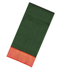 Green Handloom Kanchipuram 9 Yards Silk Saree With Zari Checks-KA15389