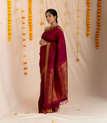 Red Handloom Kanchipuram Silk Saree With Annam Buttas -KA13984