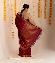 Red Handloom Kanchipuram Silk Saree With Annam Buttas -KA13984