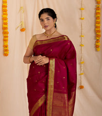Red Handloom Kanchipuram Silk Saree With Annam Buttas -KA13984