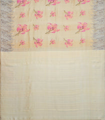 Cream Handloom Kanchipuram Tissue Silk Saree With Floral Motifs-Cream